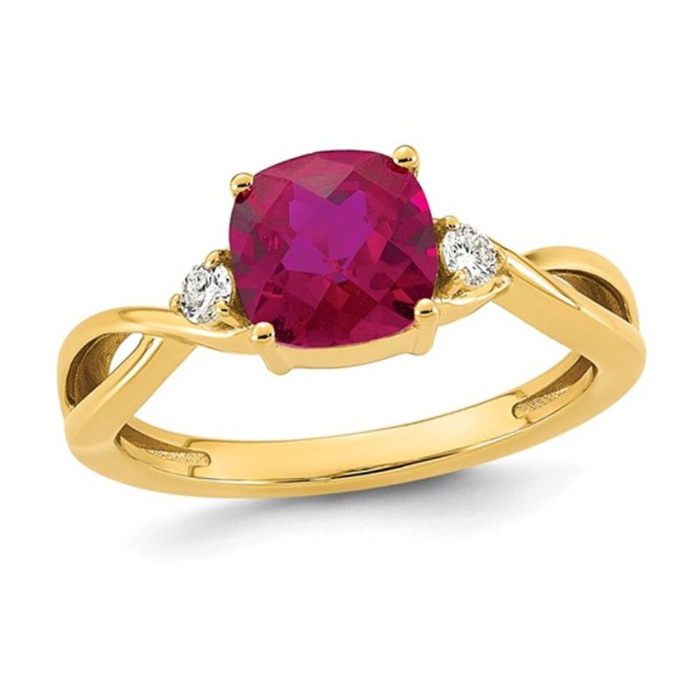 1.95 Carat (ctw) Lab Created Ruby Ring 14K Yellow Gold with Lab Grown Diamonds
